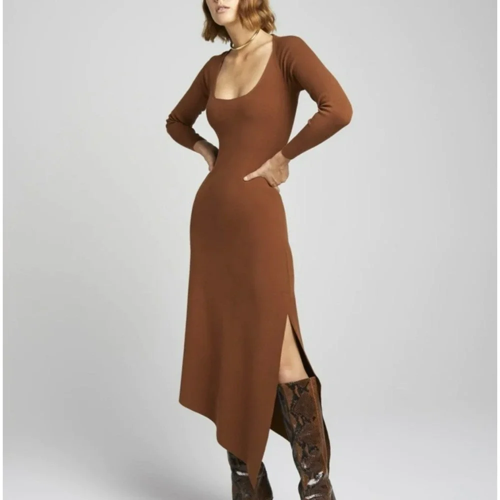 alc ribbed dress A.L.C. - Terracotta Ribbed Madison Midi Dress
